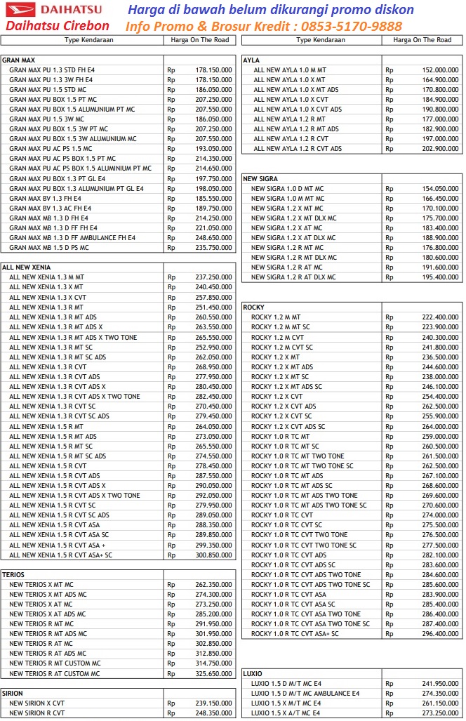 harga mobil daihatsu cirebon 2024